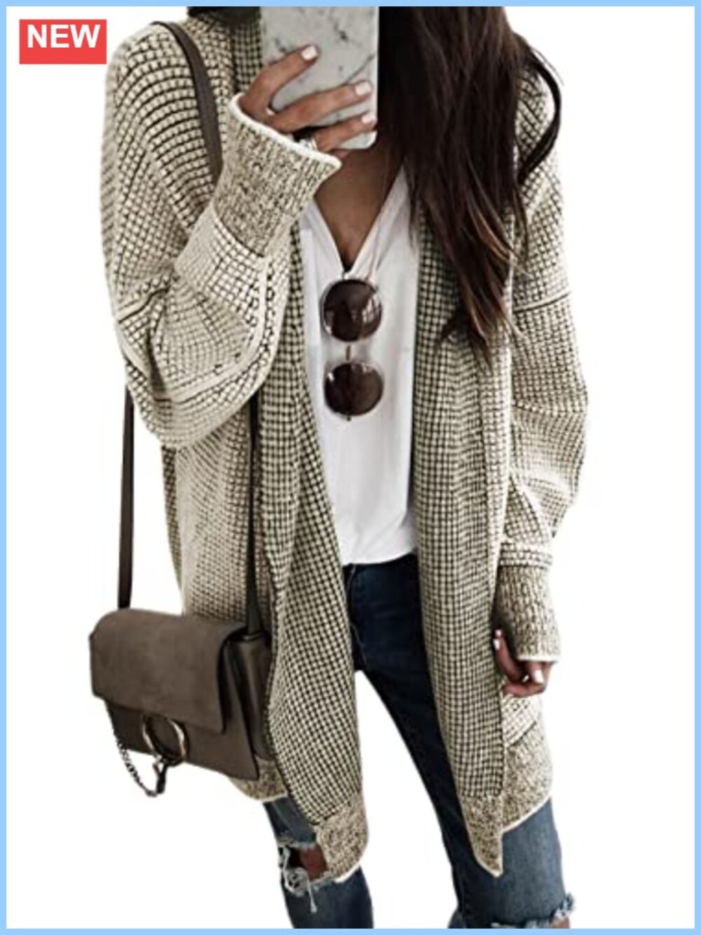 Women's Oversized Long Knit Cardigan Sweater Batwing Sleeve Open Front